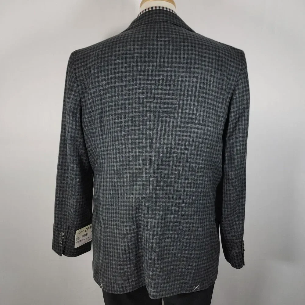JOS A BANK Men's Sport Coat Two‎ Button Gray Black Check Wool Blend Slim Fit 46R